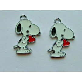 Unbranded LOT OF 2 PEANUTS SNOOPY HEART CHARMS PENDANTS SET COLLECTION CRAFTS JEWELRY