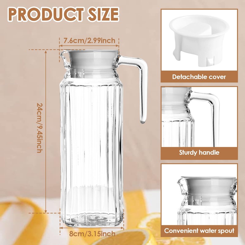 2 Pack Water Jar for Fridge, 1.1L Plastic Pitcher with