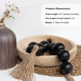 RUIRUICO Extra Large Wood Bead Garland with 2" Diameter Wooden Beads, Wooden Beads Garland with Tassels, Decorative Beads for Farmhouse Decor (Black, 32 Inches)