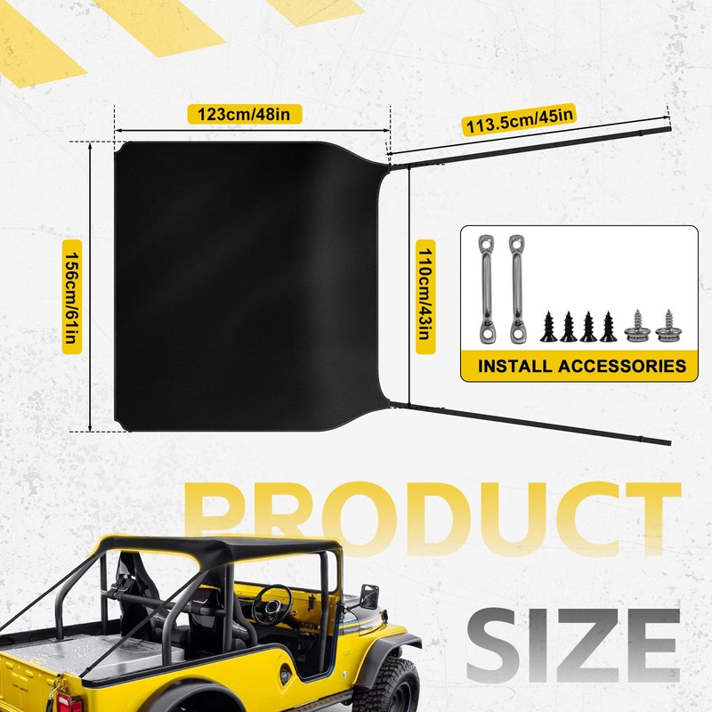 Bimini Soft Top Compatible with 1951-1991 YJ, CJ5 & CJ6,