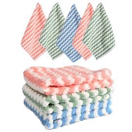 FLOTRUTE Pack of 5 Microfibre Cleaning Cloths Ultra Absorbent Cleaning Cloths Anti-Oil Cleaning Cloths Kitchen Non-Stick Microfibre Cloths Kitchen Towels Universal Wash Cloth Multi-Purpose 25 x 25 cm