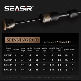 SEASIR Stream Fishing Rod, Ultralight Spinning Rod Travel Bait Casting Rod, 2 Piece, Fuji A O Ring Guide, Solid Wood Handle, 40T Carbon Fiber, Compact Fishing Pole for Saltwater Freshwater Trout Bass