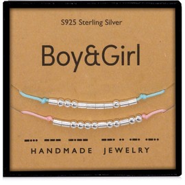 Suyi Boy & Girl Morse Code Bracelet for Him Sterling Silver Beads Bracelet for Boyfriend Girlfriend Sister Brother Brother Daughter Son, Sterling Silver