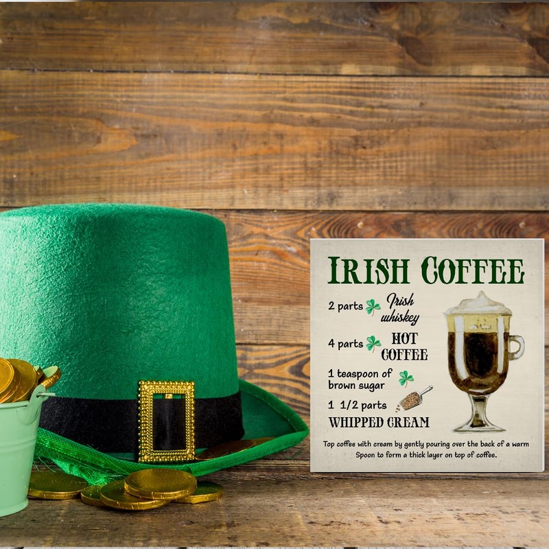 Coffee Decor, St. Patricks Day Irish Coffee Wooden Sign Home