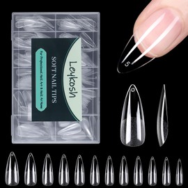 Long Stiletto Nail Tips, 216pcs Acrylic Fake Nails Soft Gel X Nail Tips, Full Cover Pre-Shaped Matte Clear Press on Nails for Extension, Diy at Home Manicure 12 Sizes