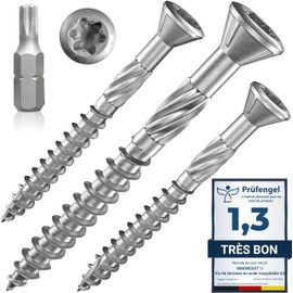 INNONEXXT® Premium Stainless Steel decking Screws A2 incl. bit | 5.0 x 50 mm 200 Pieces TX25 | Milling Ribs, Cut tip | Wood Screws, Screws for Wood, Stainless Steel Screws | Made in Germany