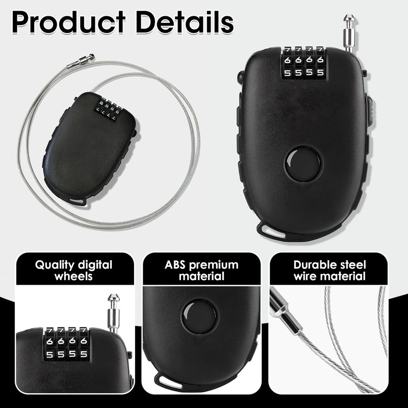 Cable Lock Combination Lock with 4 Number Discs and Wire
