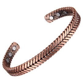 Fashtour Copper Bracelet for Women 99.99% Pure Copper 6pcs with Powerful Magnets Twisted Wire Crochet Embossed Open Bangle Jewelry
