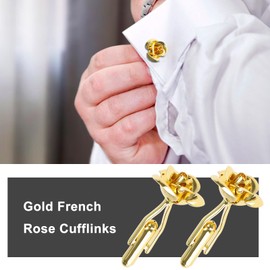 eMagTech 1 Pair Rose Petal Cufflinks Golden Cufflinks Classic Shirt Cufflinks for Men Dad Groom Clothing Decoration, Copper