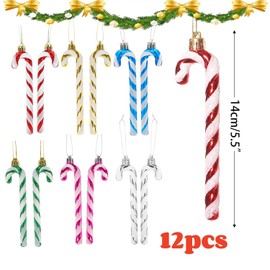 WUBAYI 12Pcs Christmas Candy Cane Ornaments Glitter Twisted Plastic Candy Cane Christmas Tree Hanging Ornaments for Winter Holiday Home Decorations (Six Colours Mixed)