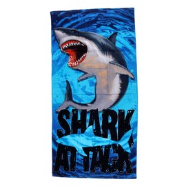 BUYYOURTIES TWL-3 - Luxurious - Shark Attack - 100% Cotton Velour Beach Towel – Soft, Absorbent, and Stylish!