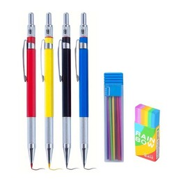 MROOFUL 2.0mm Mechanical Colour Pencil Set 4 Pencil 12 Colors Refill Leads Replaceble Nib with Rainbow Eraser Sketching Painting Writing Supply