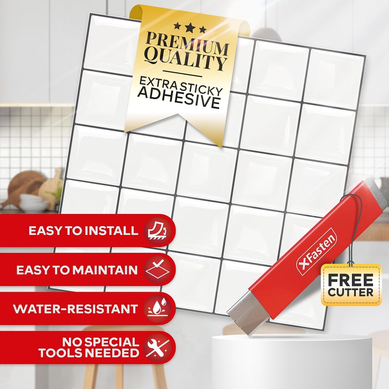 XFasten Square Peel and Stick Tiles - 10pcs 12' x