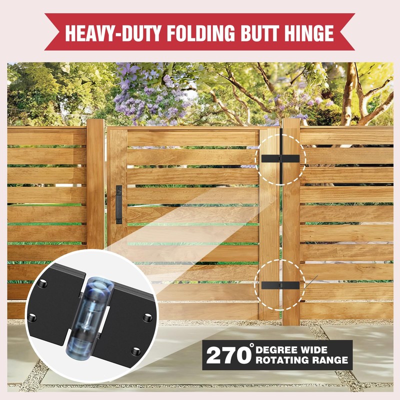 Heavy Duty Gate Hinges – 270° Fold-Flat, Rust-Proof Black Iron