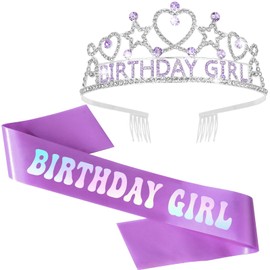 ACO-UINT Birthday Crown for Women, Purple Rhinestone Tiara with BIRTHDAY GIRL Sash, Perfect for Birthday Parties