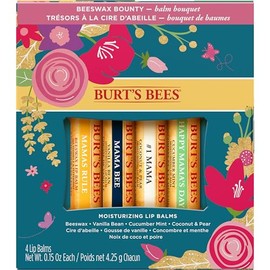 Burt's Bees Balm Bouquet Lip Balm Set de regalo para el Día de la Madre, 4 bálsamos labiales, cera de abejas clásica, grano de vainilla, pepino menta y coco y pera
