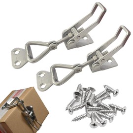 2PCS Thickened Heavy Duty Toggle Latch Clamp Adjustable Pull Hasp Latches Toggle Latch Catch Set Quick Release Pull Latch for Smoker Lid Jig Freezer Door Cooler Box Case Trunk Draw Chest (Silver)