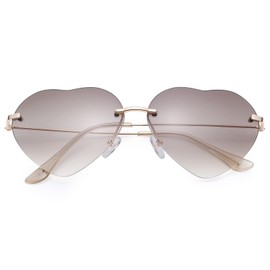 Pro Acme Trendy Rimless Heart Shaped Party Sunglasses Fun Cut Fashion Designer Frame for Women UV Protection (Gold Frame | Gradient Brown Lens + Gradient Pink Lens)