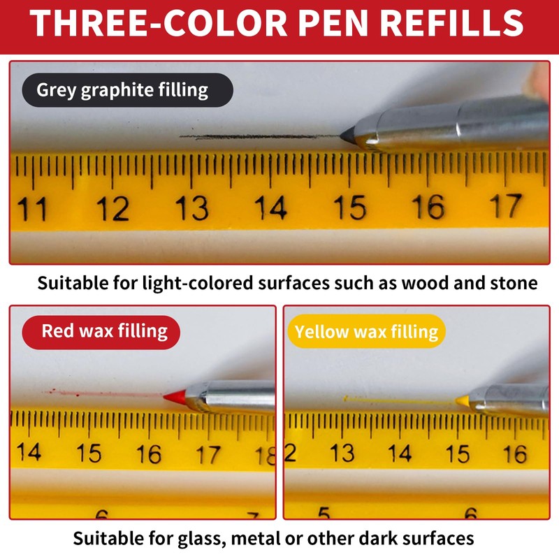 Satiskid 3 Pack Carpenter Pencil with 36 Refills & 3