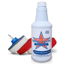 Bring It On Cleaner Hard Water Stain Remover for Glass, Soap Scum remover for Shower glass, Fiberglass, Windows, Tile and Grout Cleaner, Water Spot Remover for Glass Includes Scrubbing Drill Pads