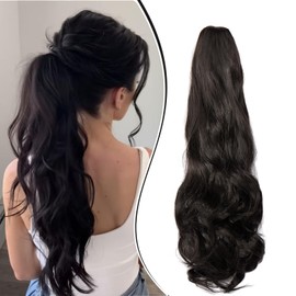 Dcbaboo Ponytail Hairpiece Braid Extension with Clip Wavy Long Ponytail Extensions Hair Extension Clip Synthetic Wavy Ponytail Hair Extension Braid 45 cm Dark Brown