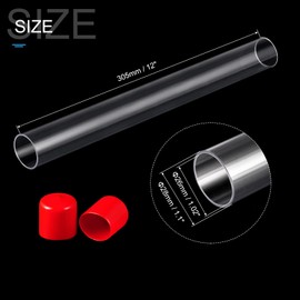 PATIKIL Clear Rigid Tube Round Plastic Tubing with Red Rubber Caps Polycarbonate Water Pipe, 305mm/ 12 Inch Length, 26mmx28mm/1.02"x1.1", 2 Set