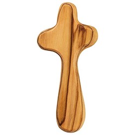 MaMeMi Olive Wood Worry Stone Cross from Israel for Prayer, Devotion, Meditation and Soothing, Size: Approx. 7 cm