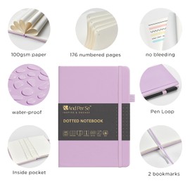 &And Per Se Dotted Journal Notebook, A5 Leather Bullet Journal, 176 Numbered Pages 100GSM Thick Paper, 2 Sheets of Stencils&Pen Included - 5.7'' x 8'' (Lavender)