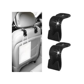 KHGUZ Bling Car Seat Headrest Hooks, 2PCS Crystal Rhinestone Vehicle Backseat Purse Holder for Handbags Coats Umbrellas, Diamond Auto Back Seat Storage Organizer Hanger, Universal Fit (Black)