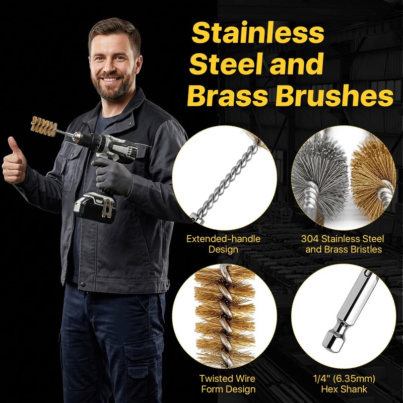 Lainballow 16 Pcs Bore Brush Set, 304 Stainless Steel&Brass Wire