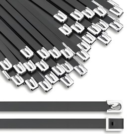 Duthcbw 30PCS 11.8" Black Epoxy Coated Metal Zip Ties, Heavy Duty Self-Locking Stainless Steel, Corrosion Resistant for Harsh Environments, Ideal for Machinery, Vehicles, Farm, Cable & Pipe Binding