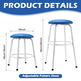 CroBlissful Adjustable Pottery Stool - 16 Inch Low Round Pottery Stool Chair with Soft Seat Cushion for Adults Artistic Ergonomics Requirements, No Assembly Required