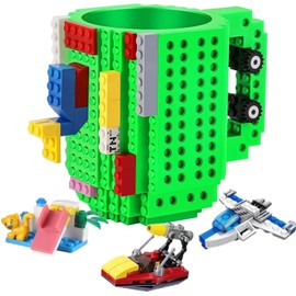 DEEXITO Build on Brick Coffee Mugs,Creative DIY Kids Party Cups with Building Blocks,Fun Novelty Gifts for Kids Childhood Adults Office Birthday Xmas,Green