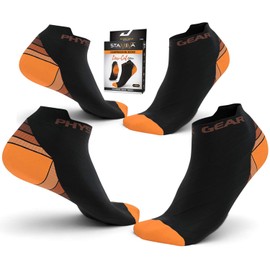 Compression Running Socks Men & Women - Best Low Cut No Show Athletic Socks for Stamina Circulation & Recovery - 2 PAIR BLK ORNG L/XL