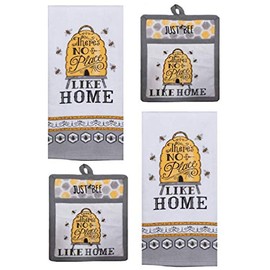 Just Bee Küchen-Dekor-Set aus 2 Handtüchern und 2 Taschenhandschuhen, 4 Stück
