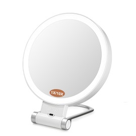 Moorstdel Kosmetikspiegel mit Beleuchtung, 1X/10X Vergrößerungsspiegel mit Licht, Schminkspiegel Doppelseitige mit 3 Farbigem, Vergrößerungsspiegel Dimmbarer LED, Faltbarer Kosmetikspiegel, Weiß