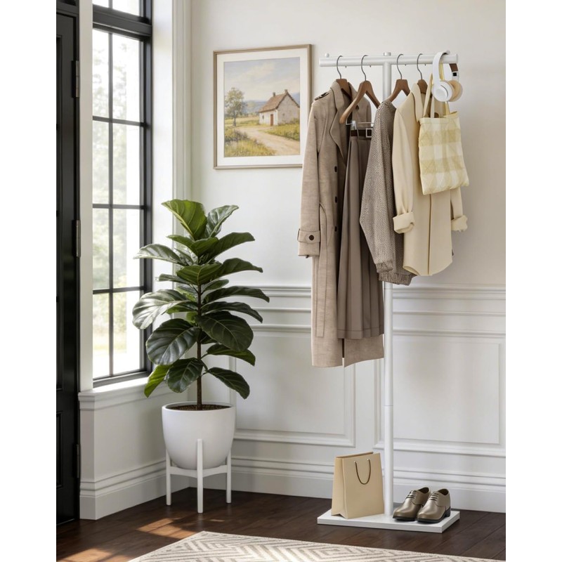 T-shaped Coat Rack Freestanding, Modern Clothes Rack with Rock Slab
