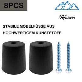 pafnisoin Furniture Feet Black 8 pcs Furniture Legs around Ø 50/40 mm x H 50 mm Cabinet Feet Plastic Feet for Furniture Sofa Feet with 8 Screws for Cupboard, Sofa, Chair