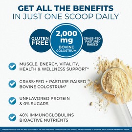 CLG Colostrum Max Powder 120g (60 Servings) Grass-Fed Bovine Supplement for Gut Health, Immune Support, Hair Growth, Skin Health, High IgG, Bioavailable & Gluten-Free, Unflavored, Easy to Mix