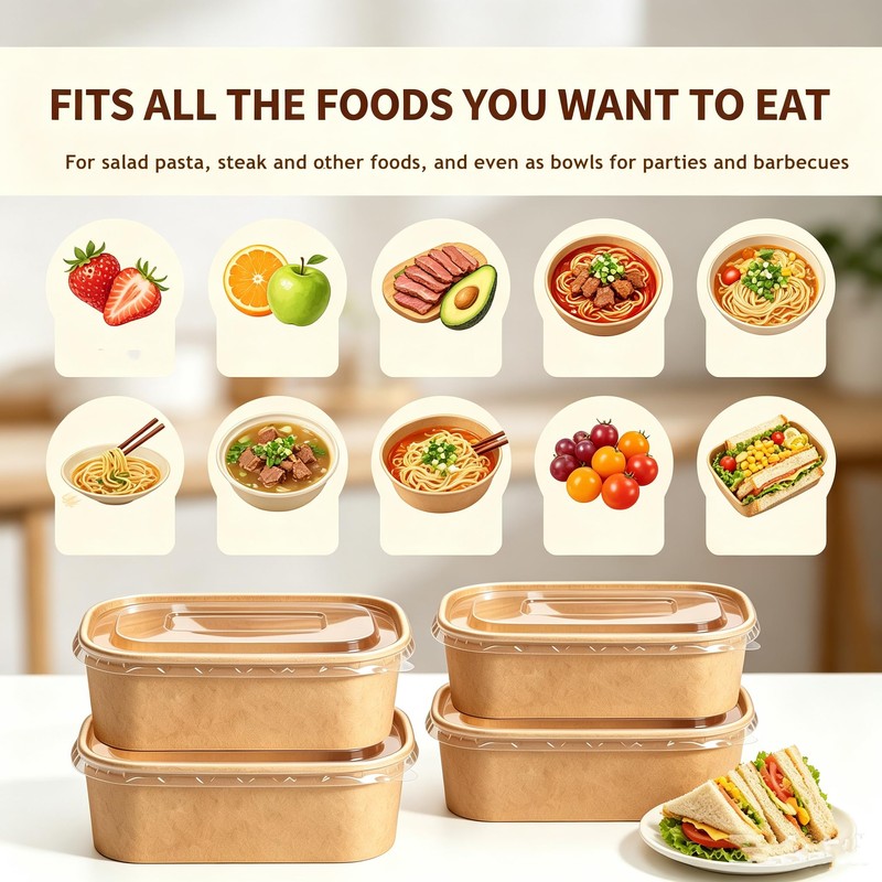 65 Pack 19oz Kraft Paper Snack Bowls with Lid, Disposable