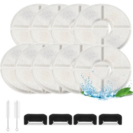 KAEGREEL Round Fountain Filters for Cat Dog Water Fountain, 9Pcs Filter Replacement + 4Pcs Black Sponges + 2 Cleaning Brush Compatible with 81oz/2.4L round Pet Fountains