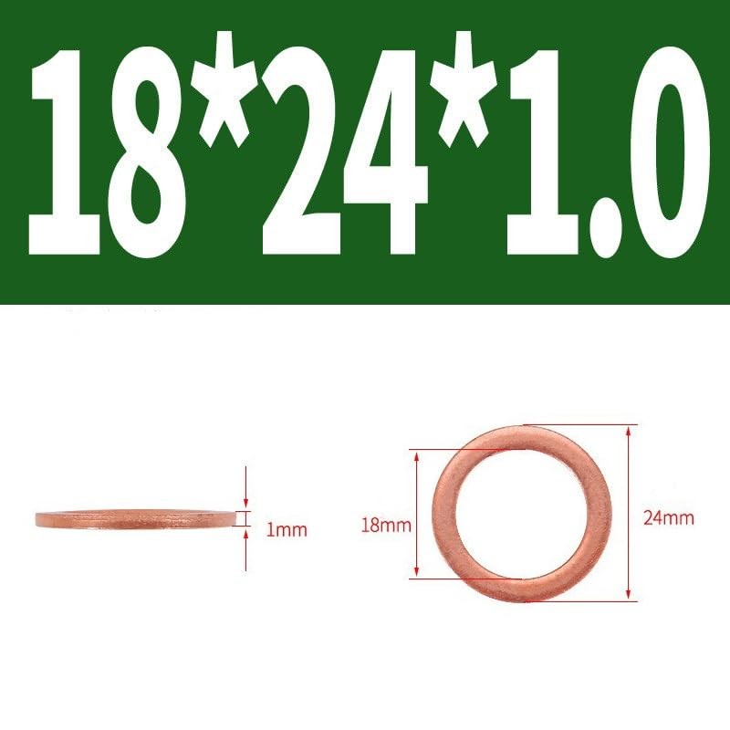M18 Copper Flat Washer 18mm ID 24mm OD 1mm Thickness