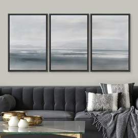 SIGNWIN Framed Canvas Print Wall Art Set Serenity Seascape Soft Blue Ocean Views Modern Art Decorative Rustic Calm/Zen for Living Room, Bedroom, Office - 16"x24"x3 Black