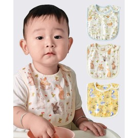 Hapipana Baby Bib, U-Shaped, 100% Cotton, 6-ply Gauze, Double-Sided, Newborn, Boys, Girls, Soft, Snap Button, Apron, Boys, Girls, Meals, Baby Shower Gift, Rabbit, goose and duck