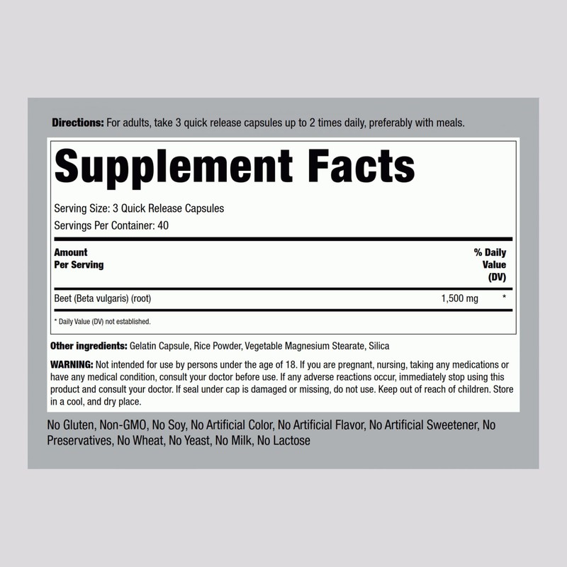 Piping Rock Beet Root Capsules | 1500 mg | 120