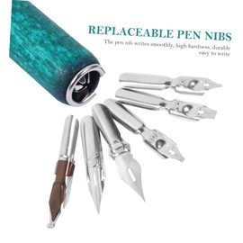 TEHAUX 1set Vintage Wood Handle Dip Pen Calligraphy and Drawing Includes Replaceable Nibs Elegant Antique Style Writing Tool for Students and Art