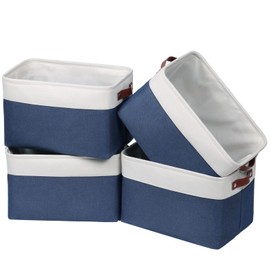 Univivi 4PC Large Storage Baskets Foldable Fabric Storage Bins for Closet Shelf for Organizing Blue Storage Baskets with Handles|Hard Bottom (15”X10.5”X9.5”)