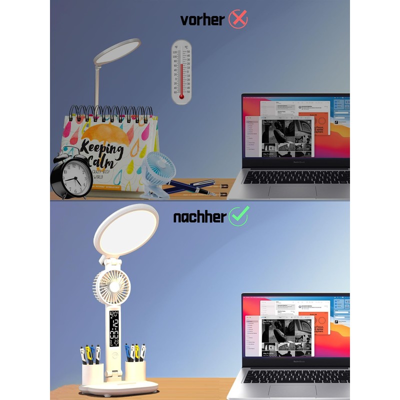 LED Desk Lamp, Eye-Friendly Reading Lamp, Desk Lamp with Fan,