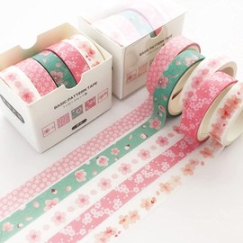 YUBX 5 Rolls Washi Tape Set Creative Basic Skinny Decorative Tapes for Arts, DIY Crafts, Journals, Planners, Scrapbooking, Wrapping (Sakurazen)