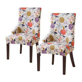 FORCHEER Wingback Dining Chair Covers Set of 2 Floral Stretch Wing Back Chair Slipcover with Arms Low Side Washable